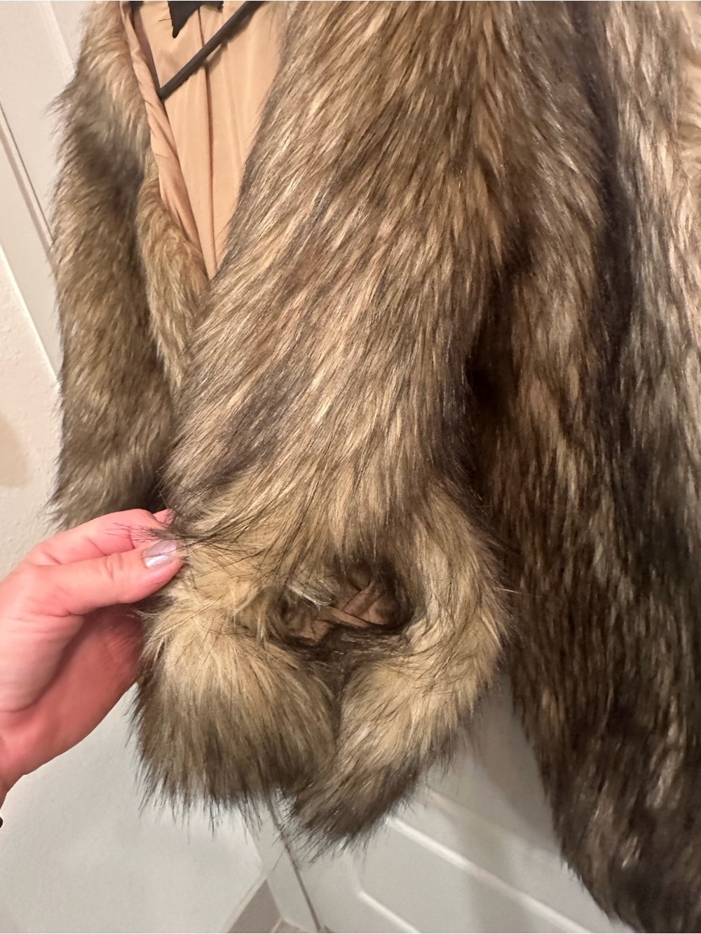 Olivaceous Faux Fur Cropped Jacket in Taupe Brown - Picture 3 of 3